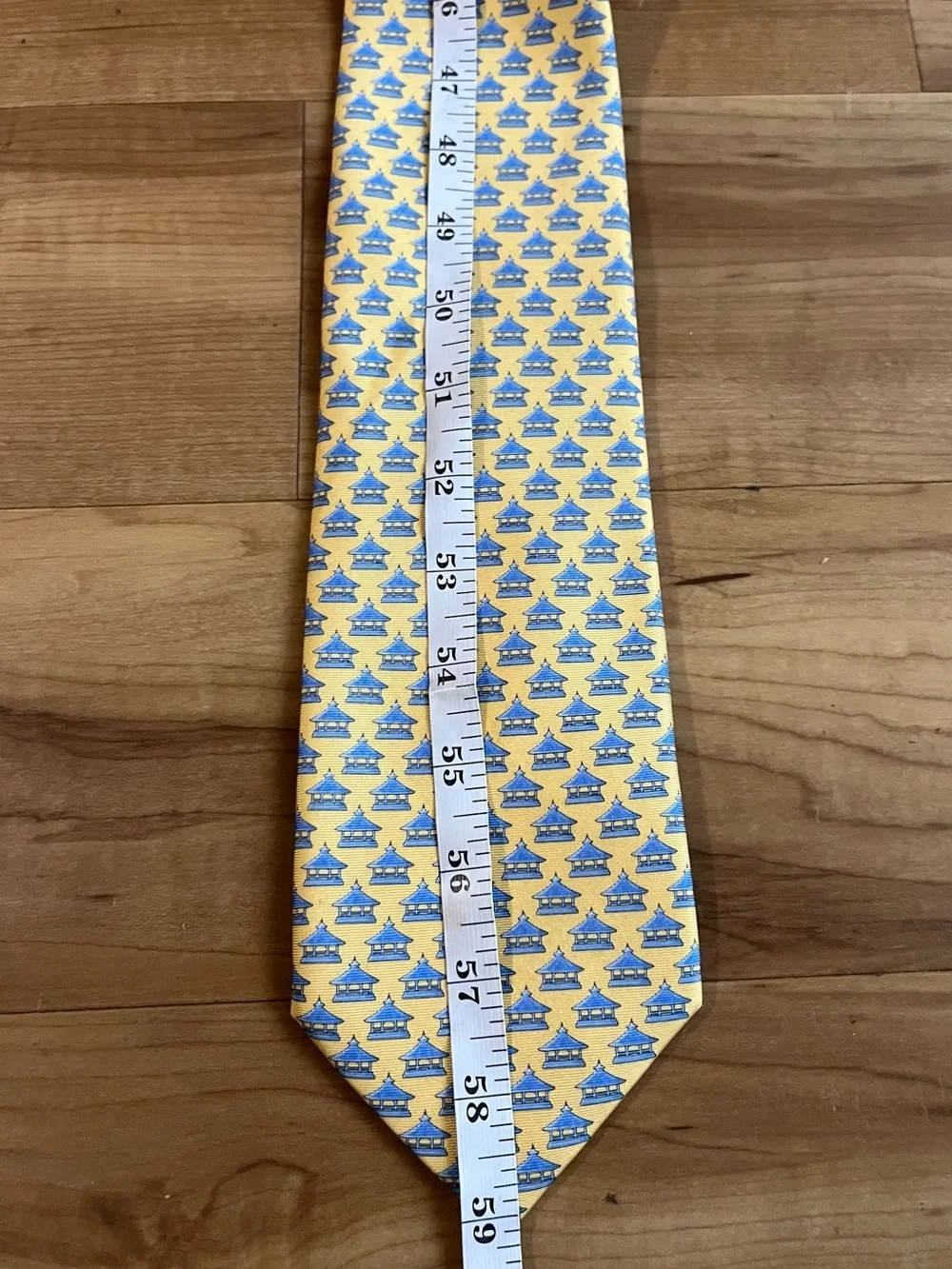 Vintage Alynn Neckwear Silk Tie Yellow Blue Gazebo Larchmont NY Custom Novelty
